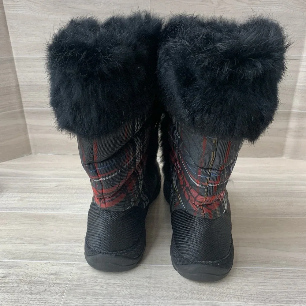 Coach Jennie Fur Lace Winter Boots Black Red Plaid Women's‎ Size 6.5B